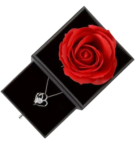 Exquisite Rose Gift Box with Heart Necklace — Romantic Gift for Women (Anniversary, Birthday & Christmas)