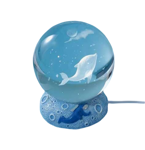 3D Crystal Ball Night Light — Luminous Glass Ornament with Resin Base, Handcrafted Birthday Gift