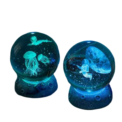 3D Crystal Ball Night Light — Luminous Glass Ornament with Resin Base, Handcrafted Birthday Gift