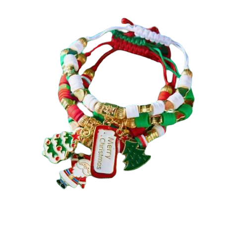 4-Piece Merry Christmas Bracelet Set — Santa Claus, Crystal Deer & Beaded Woven Bracelets for Women