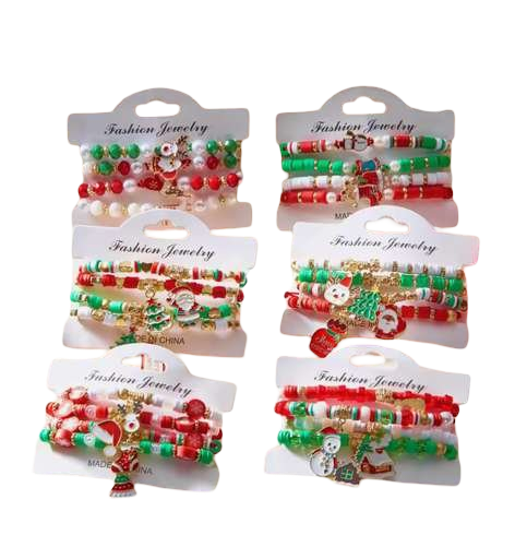 4-Piece Merry Christmas Bracelet Set — Santa Claus, Crystal Deer & Beaded Woven Bracelets for Women