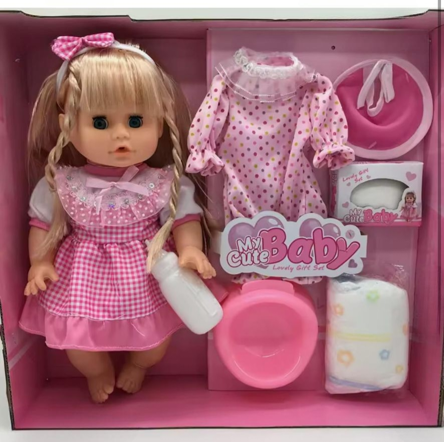32cm Talking Baby Doll – Realistic Blinking, Feeding & Drinking Simulation Toy for Girls