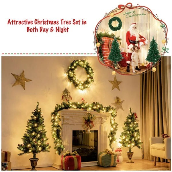 4 Pieces Christmas Decoration Set With Garland Wreath And Entrance Trees