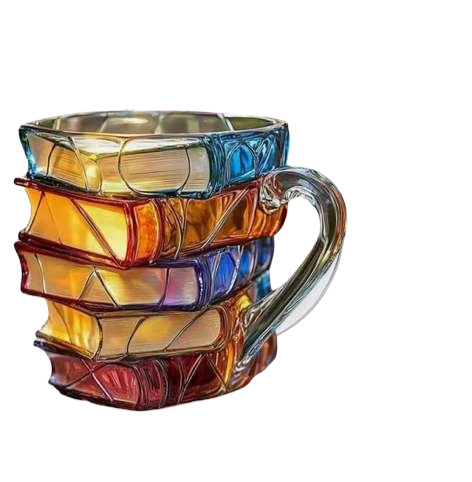 Painted Books Coffee Mug — 11oz 3D Novelty Ceramic Cup, Unique & Colorful Design