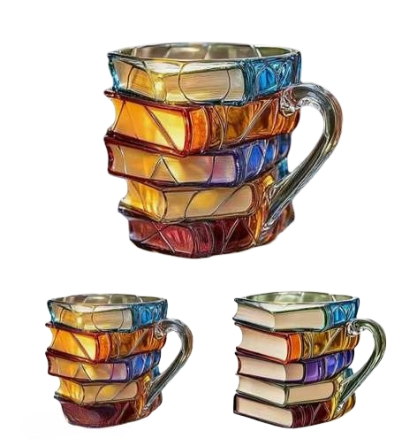 Painted Books Coffee Mug — 11oz 3D Novelty Ceramic Cup, Unique & Colorful Design