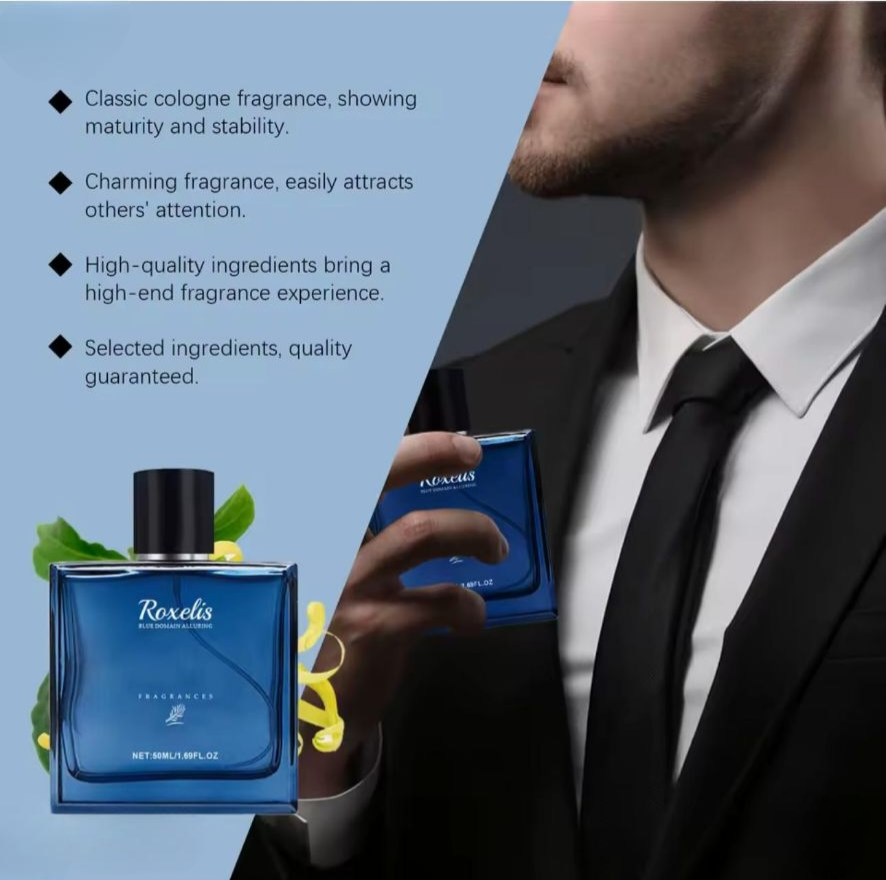 Roxelis 50ml Men’s Charming Cologne — Blue Domain Fragrance & Long-Lasting Pheromone Scent 💙✨