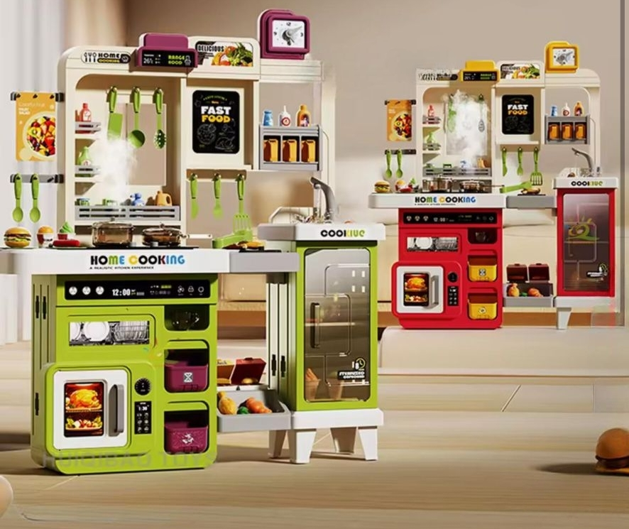 3-in-1 Kitchen Toy Storage Set – Realistic Dishwasher, Cooking & Grilling Playset for Kids