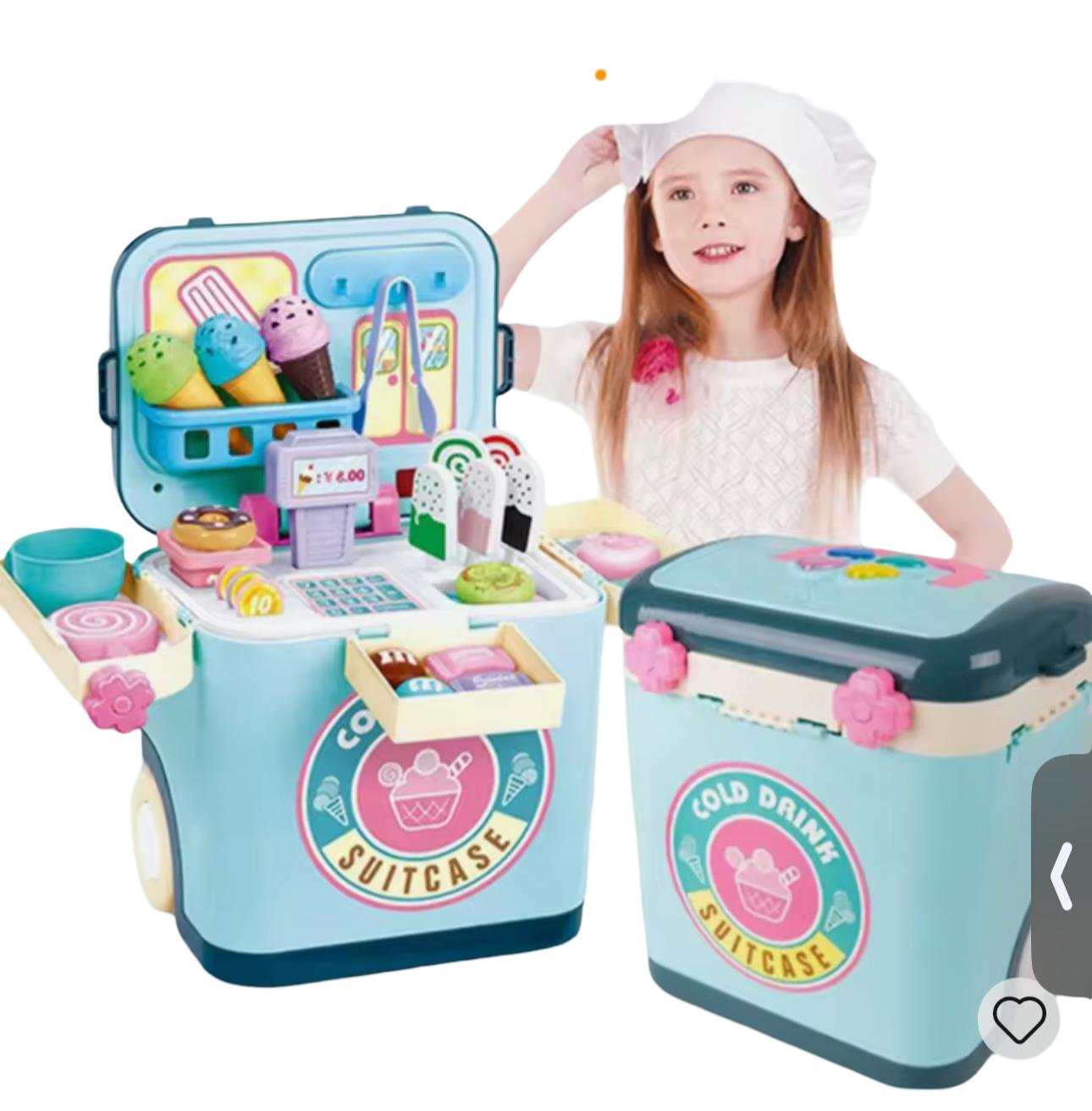 Pretend Ice Cream Shop Playset Suitcase with Storage Trolley Table