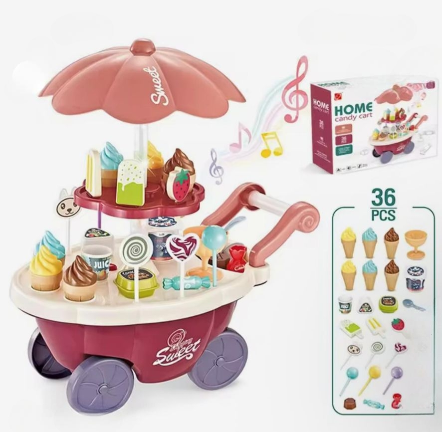 Children’s Simulated Kitchen Candy Cart & Ice Cream Cooking Playset