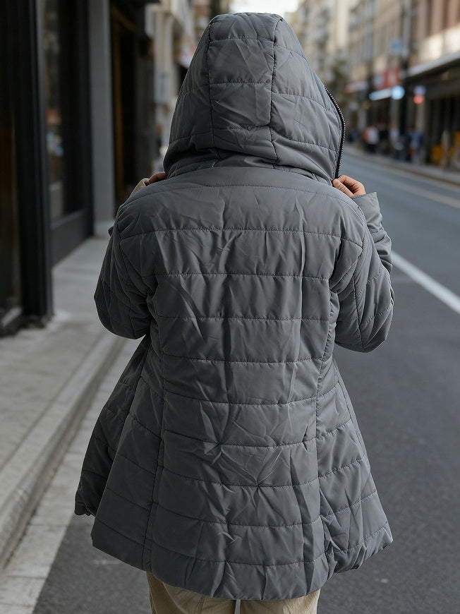 Ladies' Hooded Long-sleeved Warm Cotton-padded Jacket With Fleece