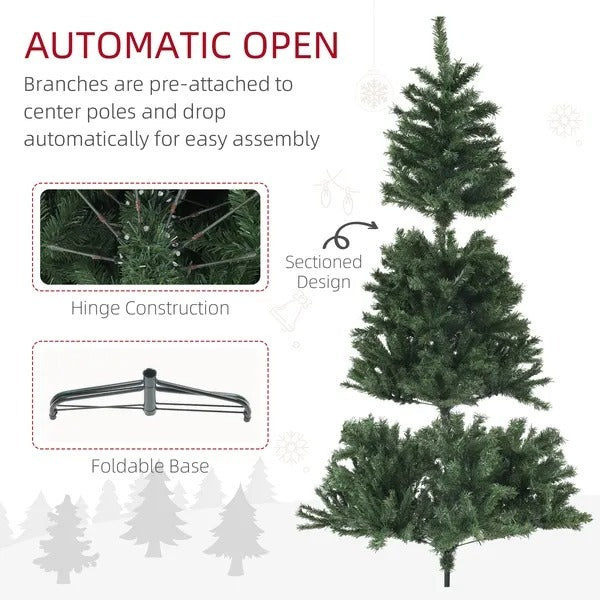 7.5ft Artificial Christmas Trees With Auto Open And Steel Base, Green